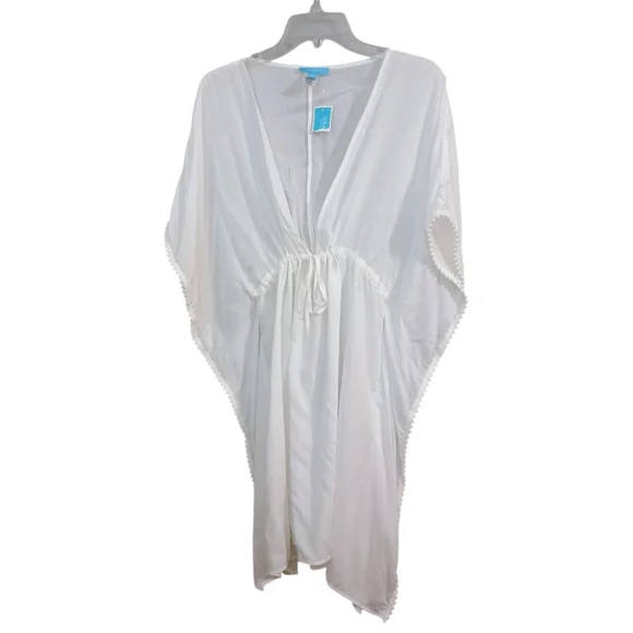 NWT Draper James RSVP White Pom Trim Cover-Up Kaftan Size Small - Picture 2 of 6
